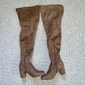 New Tan Thigh High Suede Boots